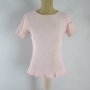 Vtg Ralph Lauren Jeans Co Womens M Pink Cotton Rib Knit Tee Shirt  Y2K  Peru